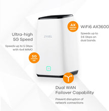 Cargar imagen en el visor de la galería, ZyXEL FWA510 Nebula 5G NR Router interior 2xRJ45 2.5G 1xUSB 3.0 4 puertos TS9 para antena externa